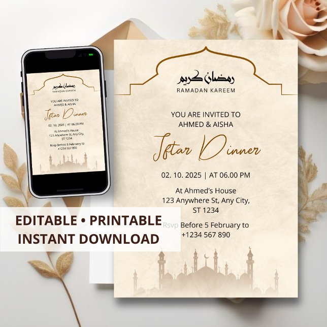 Iftar dinner invitation ramadan watercolor mosque (Creator Uploaded)