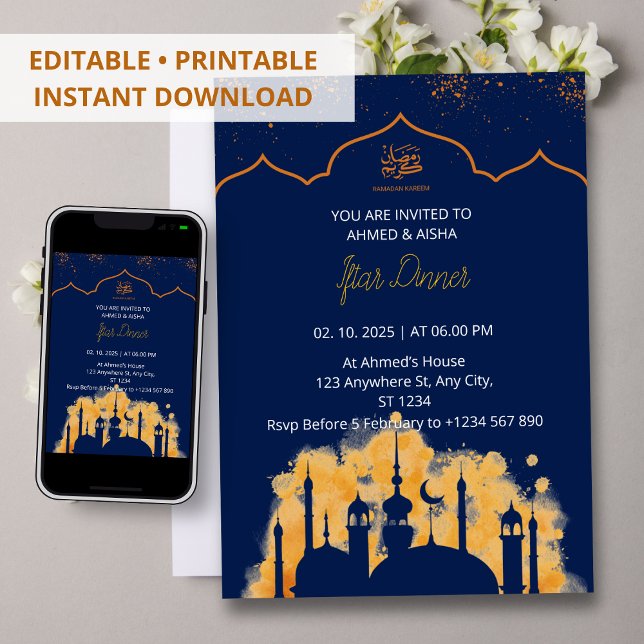 Iftar dinner invitation ramadan watercolor mosque (Creator Uploaded)