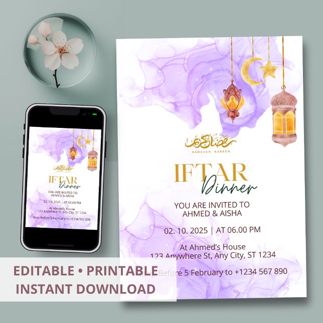 Iftar dinner invitation ramadan watercolor purple (Creator Uploaded)