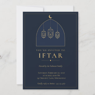 Iftar Invitation Lanterns Navy Gold