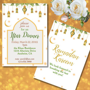 Iftar Ramadan Invitation Elegant White/Gold/Green