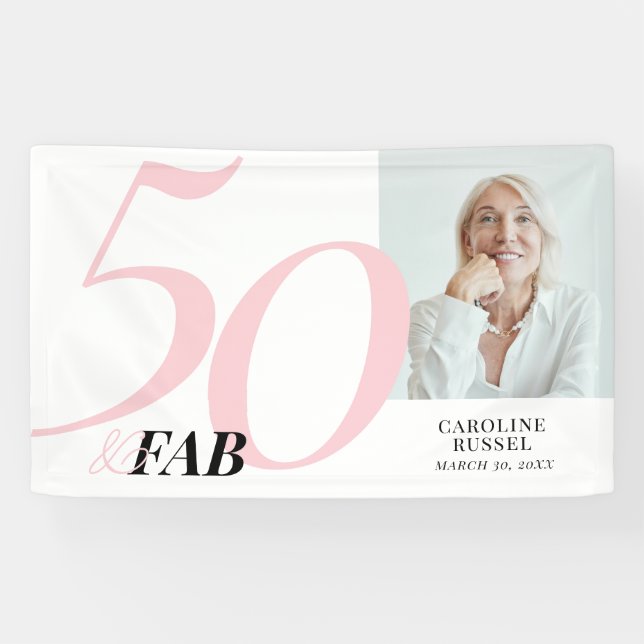 ifty and Fabulous Pink Bold Birthday Party Banner (Horizontal)