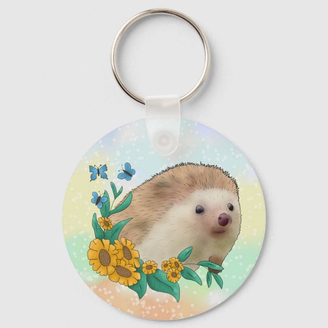 Igel im Blumenbeet  Key Ring (Front)
