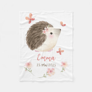Igel rosa 1 - Aquarell-Design personalisierbare Fleece Blanket