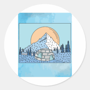 Igloo snow and ice landscape classic round sticker