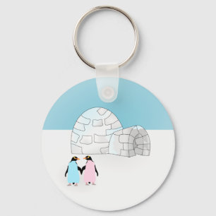 Igloo with coloured penguins key ring