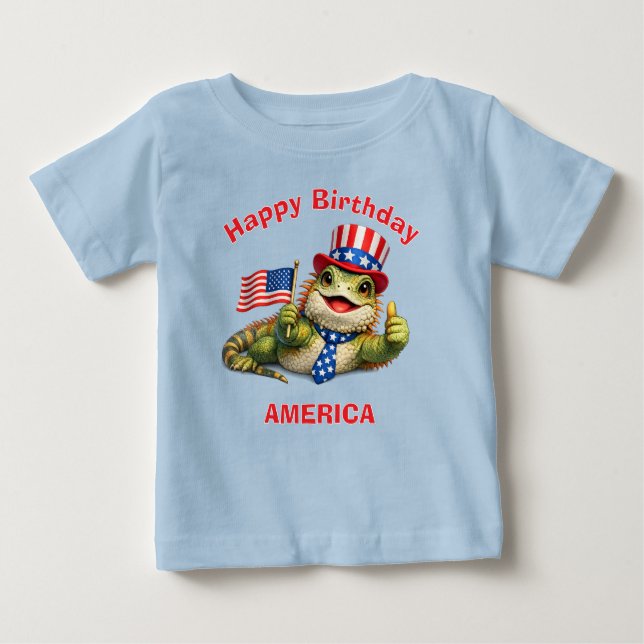 Iguana (3d) Patriotic Kid T-Shirt (Front)