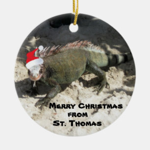 Iguana and Christmas Hat, Merry Christmas , fro... Ceramic Tree Decoration