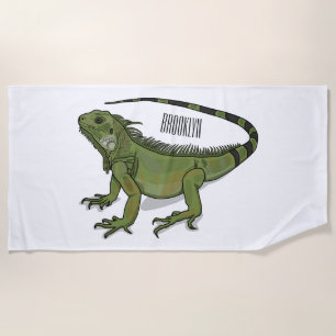 Iguana cartoon illustration beach towel