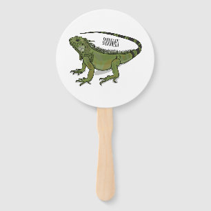 Iguana cartoon illustration hand fan