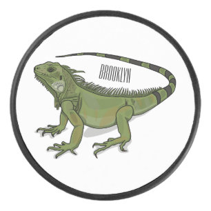 Iguana cartoon illustration hockey puck