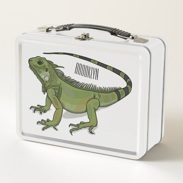 Iguana cartoon illustration  metal lunch box (Front)