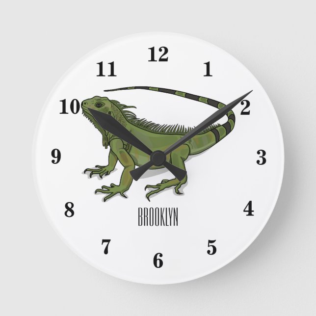 Iguana cartoon illustration round clock (Front)