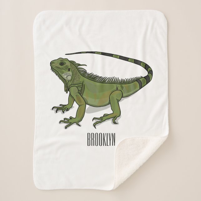 Iguana cartoon illustration sherpa blanket (Front)