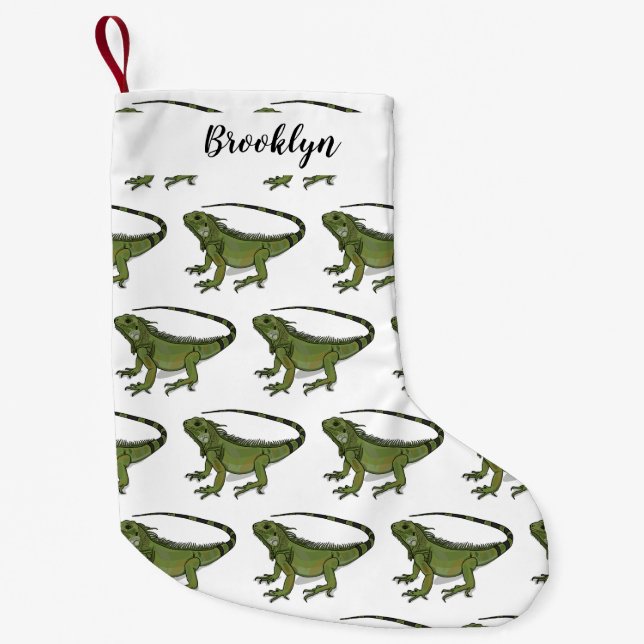 Iguana cartoon illustration small christmas stocking (Front)