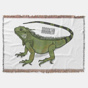 Iguana cartoon illustration throw blanket