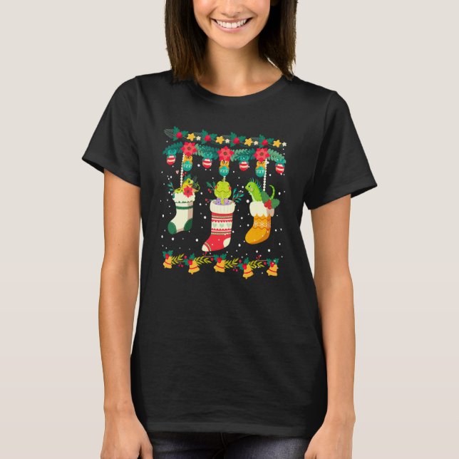 Iguana Christmas Stocks X Mas Lights Pajama Matchi T-Shirt (Front)