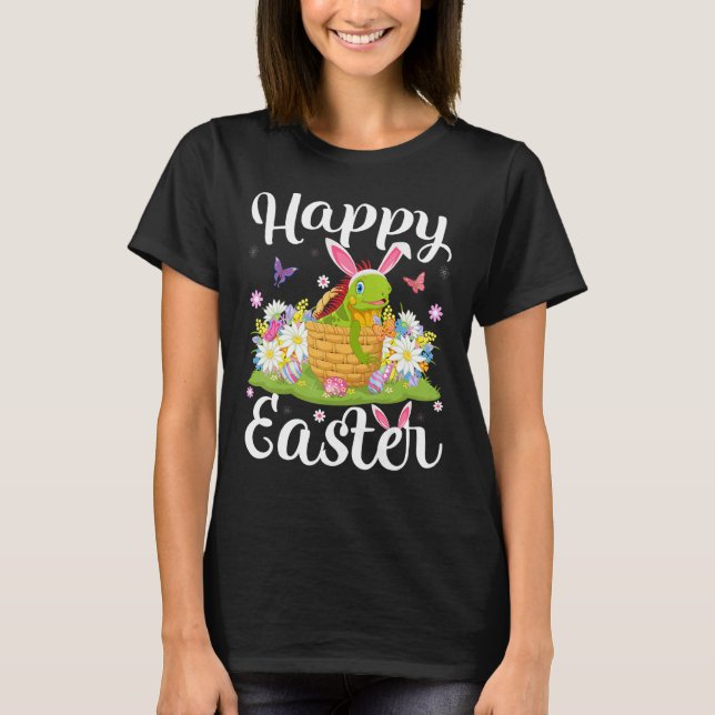 Iguana Easter Egg Hunting Floral Iguana Easter Sun T-Shirt (Front)