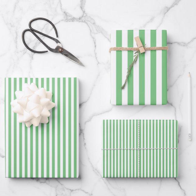 Iguana Green & White Stripes Wrapping Paper Sheet (Front)