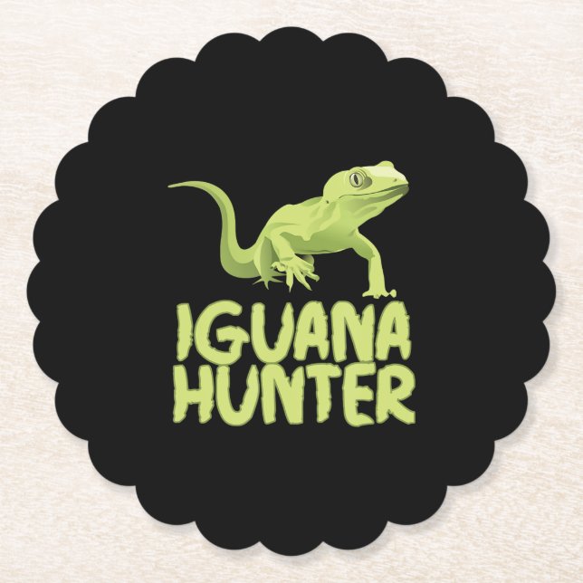 Iguana Hunter - Funny Iguana Reptile Lizard Pet Paper Coaster (Front)