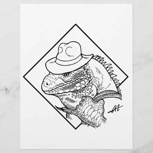 Iguana Jones - Colouring page. (Front)