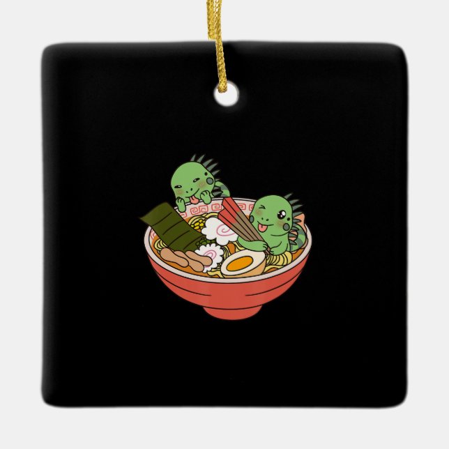 Iguana Kawaii Ramen Funny Pet Gift Ceramic Ornament (Front)