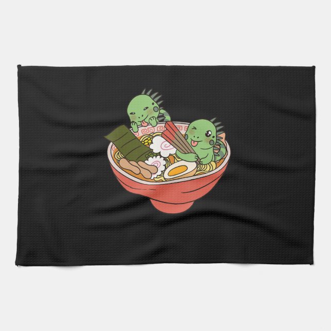 Iguana Kawaii Ramen Funny Pet Gift Tea Towel (Horizontal)