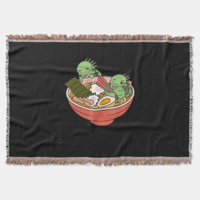 Iguana Kawaii Ramen Funny Pet Gift Throw Blanket (Front)