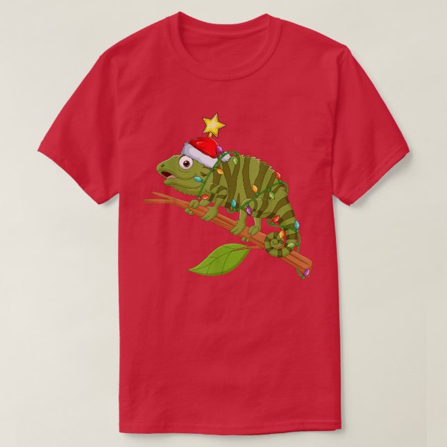 Iguana Lighting Xmas Tree Matching Iguana Christma T-Shirt (Design Front)
