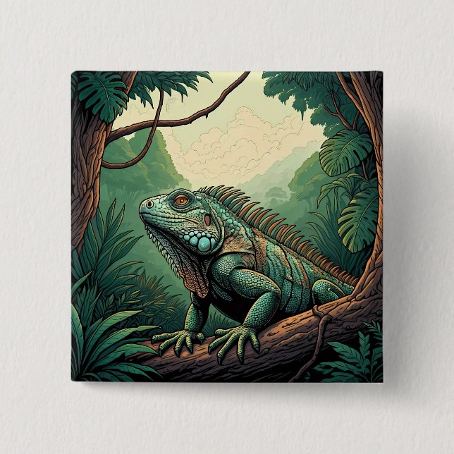 Iguana lizard among a tropical jungle setting 15 cm square badge (Front)