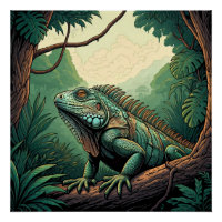 Iguana lizard among a tropical jungle setting