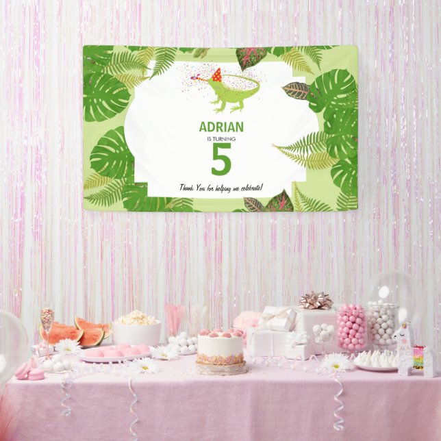Iguana Lizard Partying Animals Birthday Party Banner (Party)