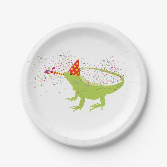 Iguana Lizard Partying Animals Having a Party  Paper Plate (Front)