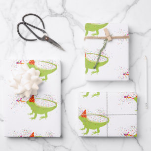 Iguana Lizard Partying Animals Having a Party  Wrapping Paper Sheet