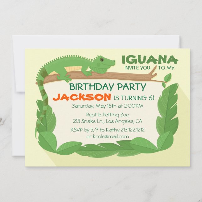 Iguana Lizard Reptile Birthday Invitation (Front)