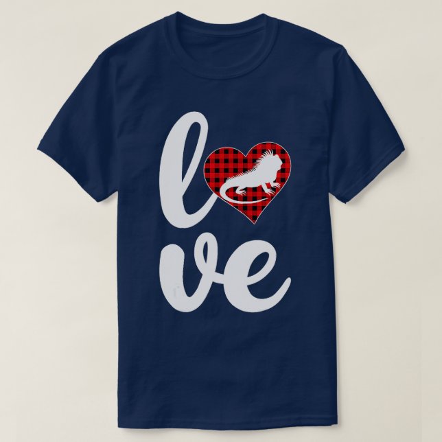 Iguana Lover Funny Buffalo Plaid Love Iguana Valen T-Shirt (Design Front)