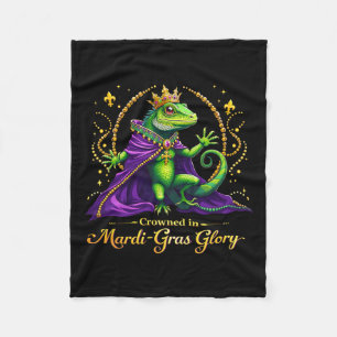 Iguana Mardi Gras 2025 Vibrant Iguana Lover Women Fleece Blanket
