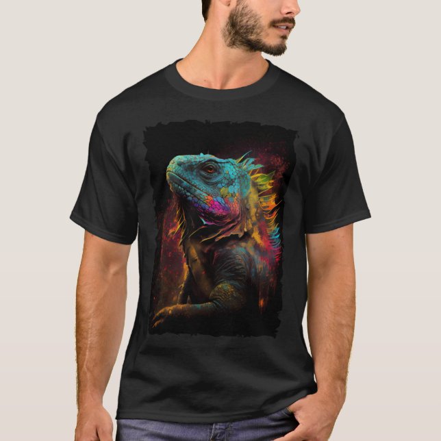 Iguana mountains sunset reptile lizard retro 70s v T-Shirt (Front)