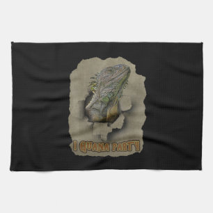 Iguana Party, Funny I Want To Party, Iguana Party Tea Towel