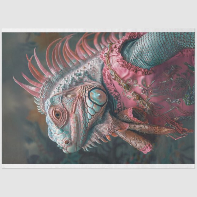 Iguana Pink Teal Decoupage  Tissue Paper (Front)