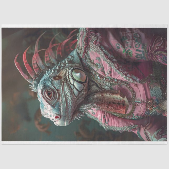 Iguana Pink Teal Furniture Decoupage Tissue Paper (Front)