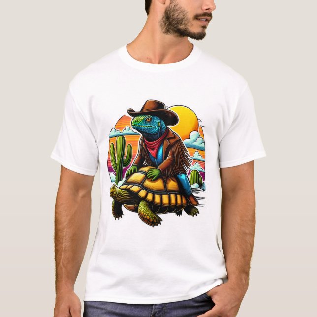 IGUANA RIDING DESERT TORTOISE  T-Shirt (Front)