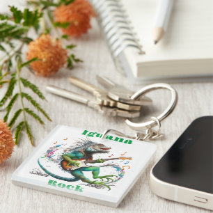  Iguana Rockstar in a Colorful Music Burst Key Ring