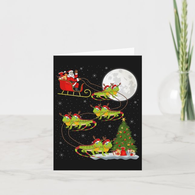 Iguana Santa Sleigh Flying Funny Magical Christmas Card (Front)