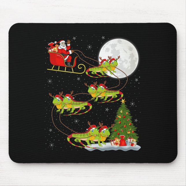 Iguana Santa Sleigh Flying Funny Magical Christmas Mouse Mat (Front)
