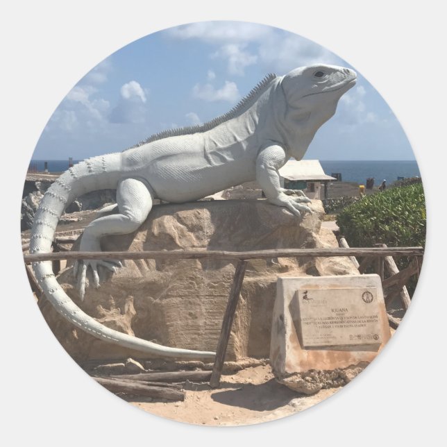 Iguana Sculpture Isla Mujeres, Mexico Stickers (Front)