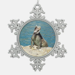 Iguana Tropical Wildlife Photography at St. Thomas Snowflake Pewter Christmas Ornament