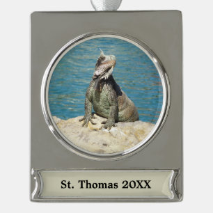 Iguana Tropical Wildlife Photography Silver Plated Banner Ornament