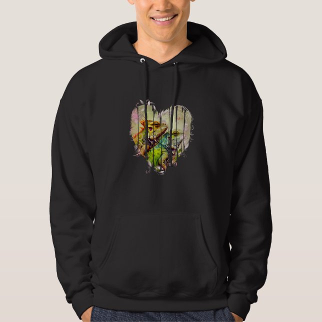 Iguana Valentine's Day Couples Cute Lizard Reptile Hoodie (Front)