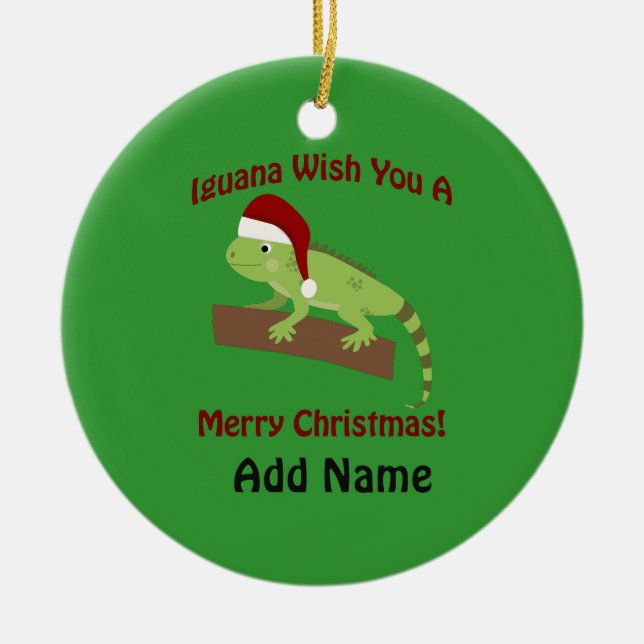 Iguana Wish You A Merry Christmas Ceramic Tree Decoration (Front)